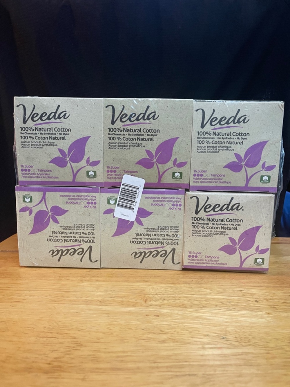Veeda 100% Natural Cotton Tampons - Purple Packaging (6 Boxes)